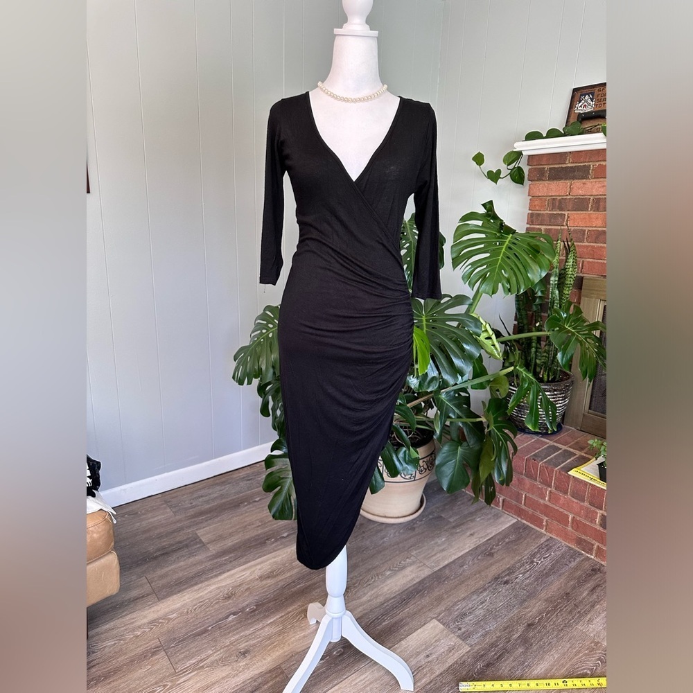 🔥 Love J USA high low stretch black wrap style dress with side zipper very sexy